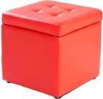 Faux Leather Upholstered Storage Ottoman Footstool Cube Bench Seat with Hinge Top Toy Box Organizer Chest