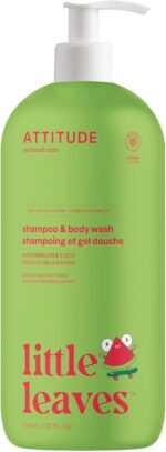 ATTITUDE Shampoo and Body Wash for Kids, EWG Verified Hair and Body Cleanser, Dermatologically Tested Soap, Plant and Mineral Based Bath Products, Vegan, Watermelon and Coco, 946 mL