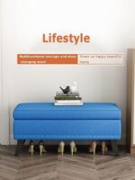 Storage Ottoman Footstool Bench with Folding Lid and Linen Upholstery Toy Box Chest Cube Organizer Removable Seat Cover for Living Room Storage - Image 3