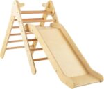 GYMAX 2 in 1 Kids Climbing Set, Wooden Toddler Climber with Slide, Outdoor Indoor Montessori Climbing Toys for 3 Years Old + Boys Girls (Natural) - Image 9
