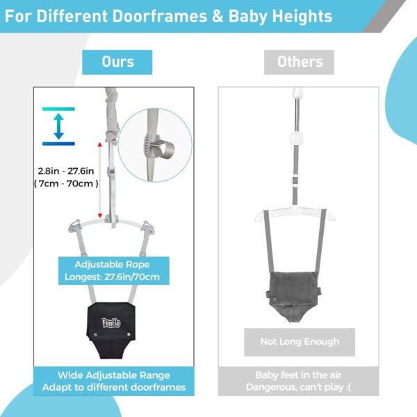 FUNLIO Baby Door Jumper for 6-24 Months (with Door Clamp), Baby Jumper Doorway with Strong Spring & Adjustable Strap, Portable Infant Door Bouncer, Bearing 40 Lbs, CPC & CE Certified- Black - Image 4