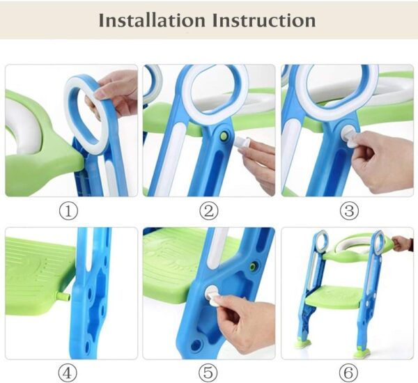 KATARUS Potty Training Toilet Seat with Step Stool Ladder for kids and baby Adjustable Toddler Toilet Training Seat with Soft Not-Cold Padded Seat Safe Handles and Non-Slip Wide Steps, Blue-Green - Image 7