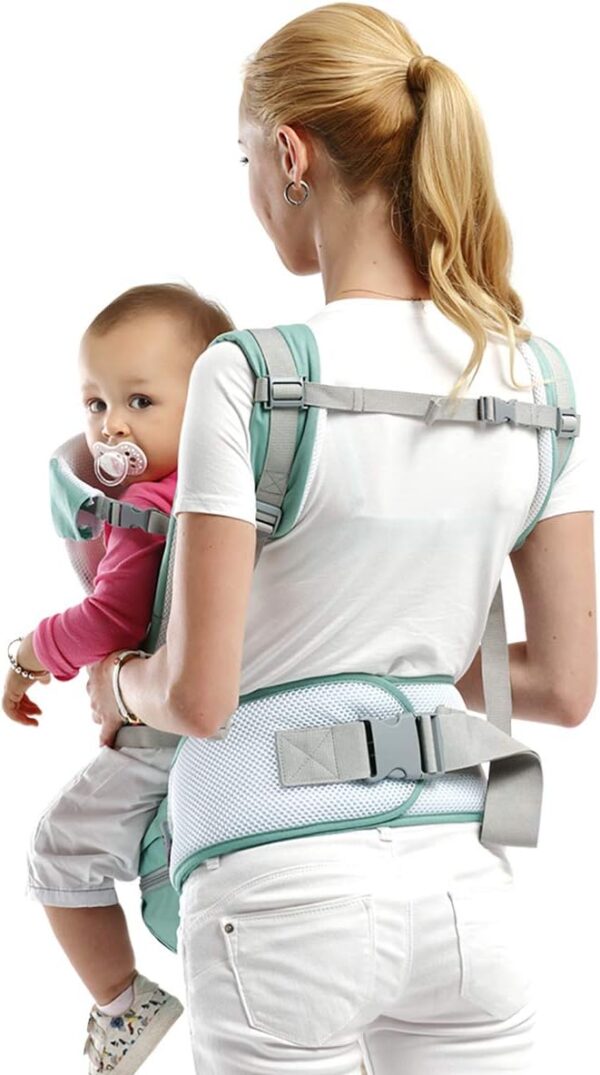 SONARIN 3 in 1 Multifunction Hipseat Baby Carrier,Ergonomic,Mummy Bag,100% Cotton,Breathable mesh Backing,Adapted to Your Child's Growing,Cozy & Soothing for Babies(Green) - Image 3