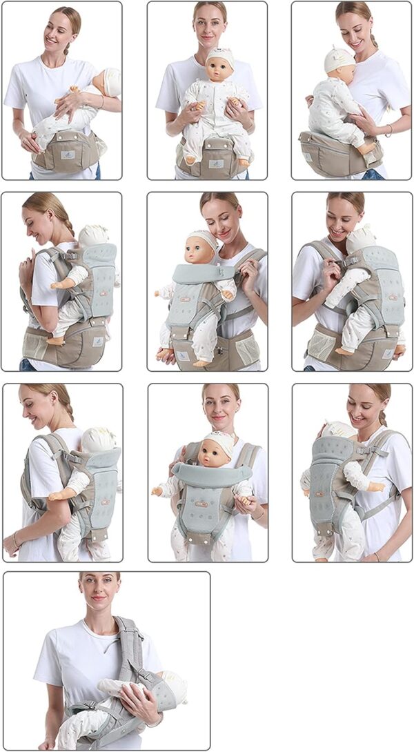 Treer Baby Carrier with Hip Seat for Newborn to Toddler, Adjustable Size for Men and Women, Suit Front and Back, Ergonomic Design 360° Safety Protect, Lightweight Breathable (Gray) - Image 5