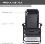 Outsunny Zero Gravity Chair Metal Frame Texteline Armchair Outdoor Folding and Reclining Sun Lounger with Head Pillow for Patio Decking Gardens Camping, Black - Image 7