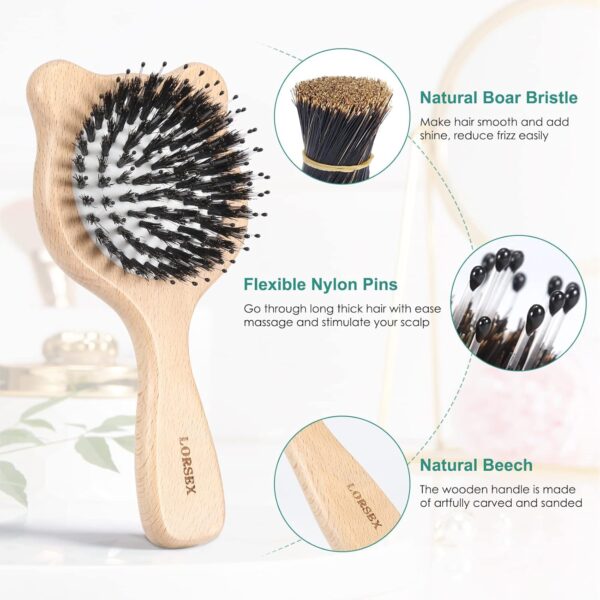 LORSEX Hair Brush Baby Bear Brush for Kids, Mini Travel Hair Brushes with Boar & Nylon Bristle for for Women Men Detangling, Defrizz, Distribute Oil (Original Beech) - Image 2