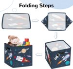 Clastyle 3 Pcs Space Kid Storage Cube Organizer Set Rocket Closet Clothes Cube Storage Bin Blue Nursery Toddler Toy Box Chest Astronaut Book Shelf Basket - Image 7