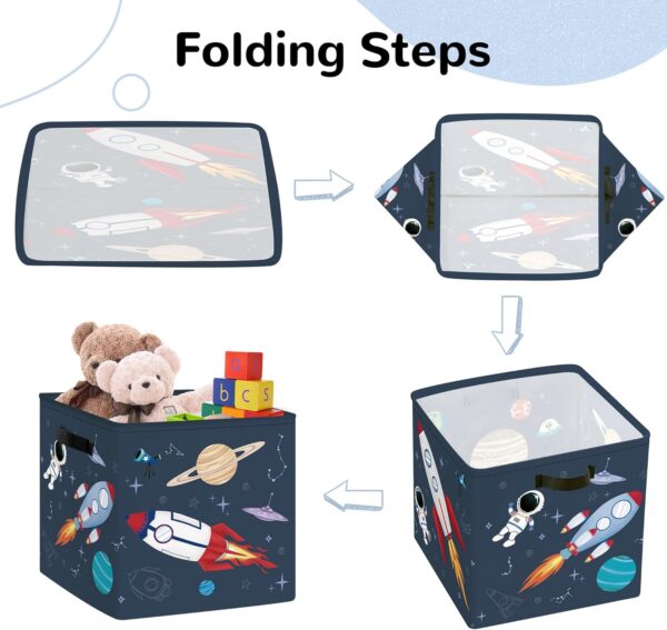 Clastyle 3 Pcs Space Kid Storage Cube Organizer Set Rocket Closet Clothes Cube Storage Bin Blue Nursery Toddler Toy Box Chest Astronaut Book Shelf Basket - Image 7