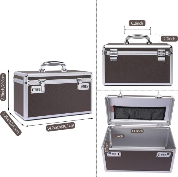 HEWEI WORKS Locking Box with Portable Storage Case, Childproof Medicine Organizer with Combination Lock, Lockbox for Money, Documents & Meds Secure Cash, Jewelry, ID Documents (Coffee/Large) - Image 2
