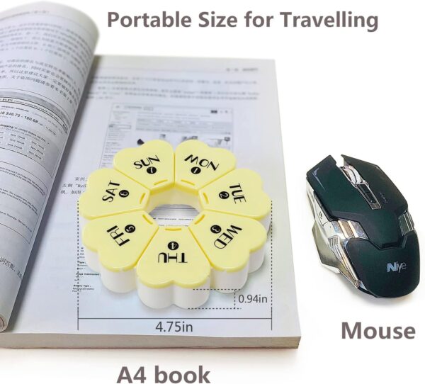 MOLN HYMY Cute Weekly Pill Box 7 Day, Round Floral Pill Case Organizer 1 time a Day, Pill Container Once Daily, Large Medcine Dispenser for Vitamin/Fish Oil/Medication/Supplements (Yellow) - Image 5