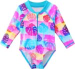 HUAANIUE Baby Girls Flower Swimsuit One Piece UPF 50+ UV Swimwear with Zipper 6M-6Y Swimming Costume