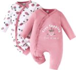 JiAmy 2Pcs Baby Pyjama, Boys Girls Long Sleeve Romper, Slanting Snap Button Snowsuit, Cotton Onesie Jumpsuit for Infant 0-12 Months