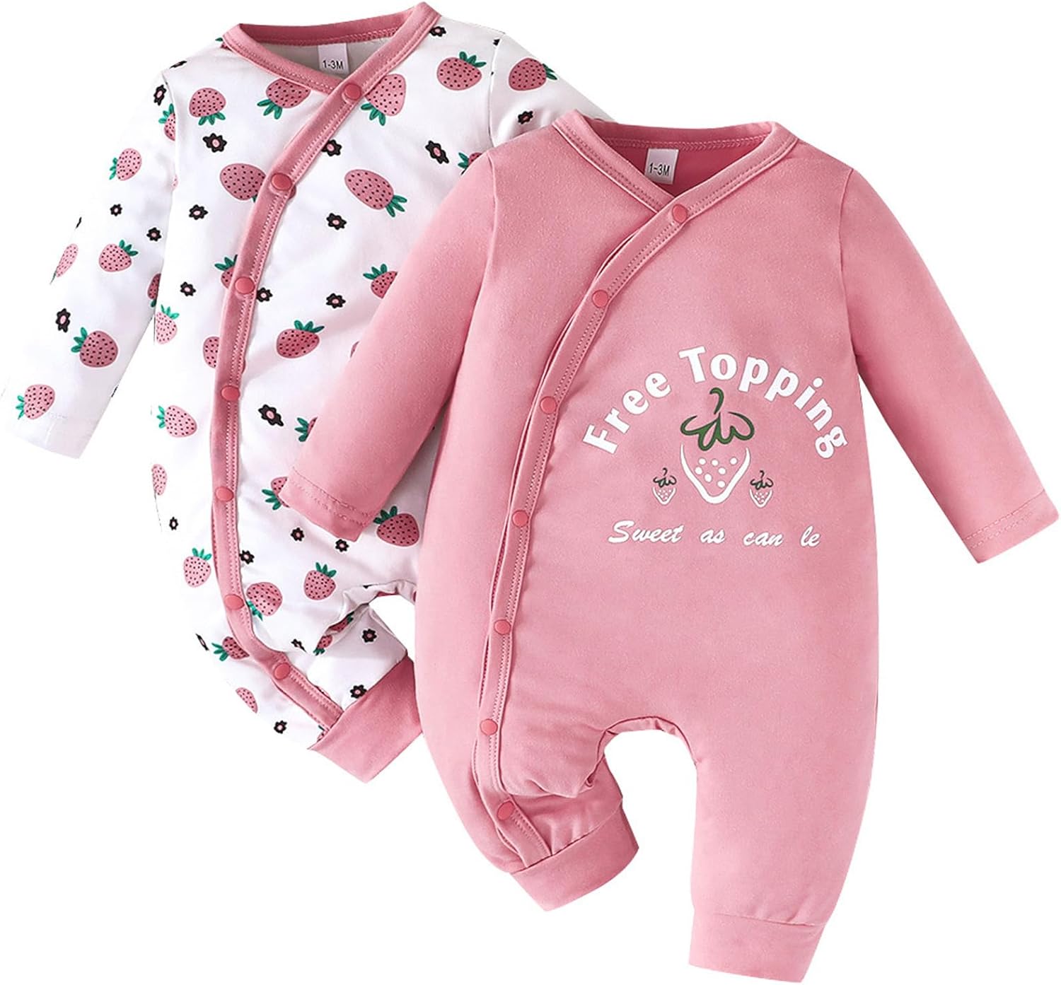 71092Uc5lBL._AC_SL1500_.jpg JiAmy 2Pcs Baby Pyjama, Boys Girls Long Sleeve Romper, Slanting Snap Button Snowsuit, Cotton Onesie Jumpsuit for Infant 0-12 Months - Image 1