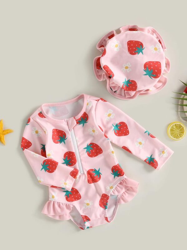 SANSIWU Toddler Baby Girls One Piece Swimsuit Zip Rash Guard Swimwear Ruffled Long Sleeve One Piece Cute Swimming Bathing Suit - Image 2