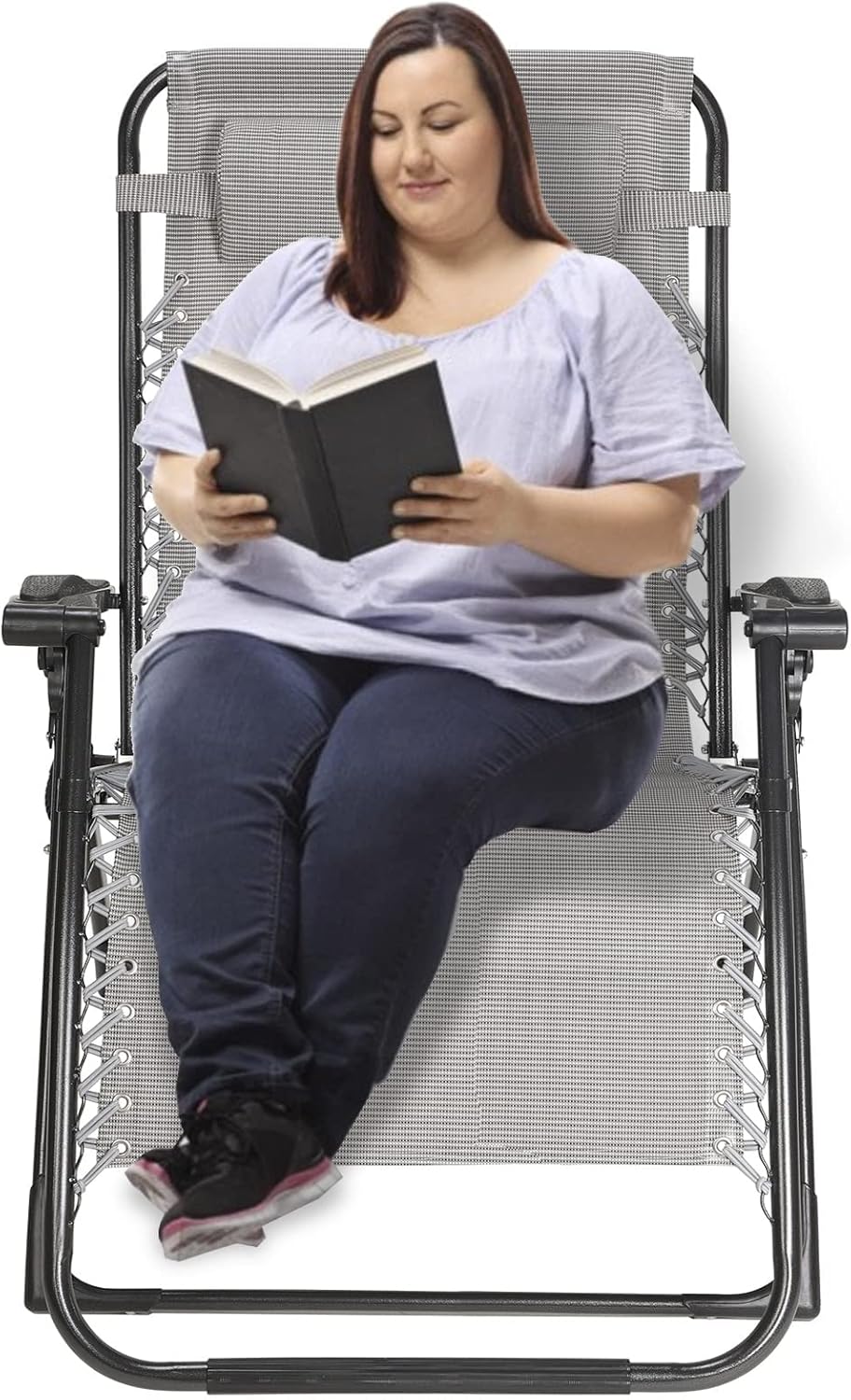 710QPDQ2VAL._AC_SL1500_.jpg Artist Hand Garden Chairs 70.5CM Extra Wide Folding Zero Gravity Chair Sun Lounger Recliner For Beach Patio Garden Camping Outdoor Square Steel Legs W/Free Holder 200KG Capacity Gray - Image 1