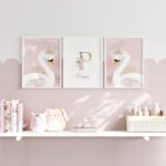 Swans Set of 3 Large Wall Art with Frames, Nursery Framed Wall Pictures, Playroom Wall hangings, Baby Girl Children Bedroom, A4, A3, A2, 20x30 in Black Frame A2 16.54 x 23.39 in / 42 x 59.4 cm - Image 3