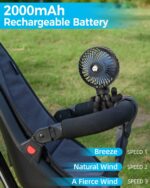 benpen Pram Fan Clip on Stroller Portable Baby Buggy Fan Cooling Pram Accessories,Battery Rechargeable Portable Personal Travel Fan Pushchairs Crib Bed Treadmill Baby Bike Seat Holiday Essentials - Image 2