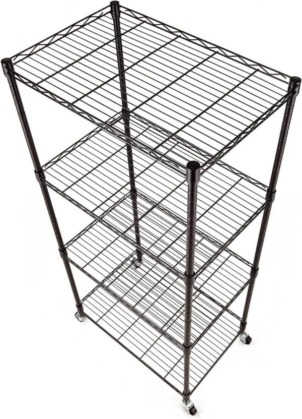 Simple Deluxe 4-Shelf Shelving Unit, Metal storage wire shelf rack with wheels, Height adjustable Storage Organiser For Kitchen, Bathroom,Office or Other Home Spaces,45W x 30Dx 110Hcm,Black - Image 7