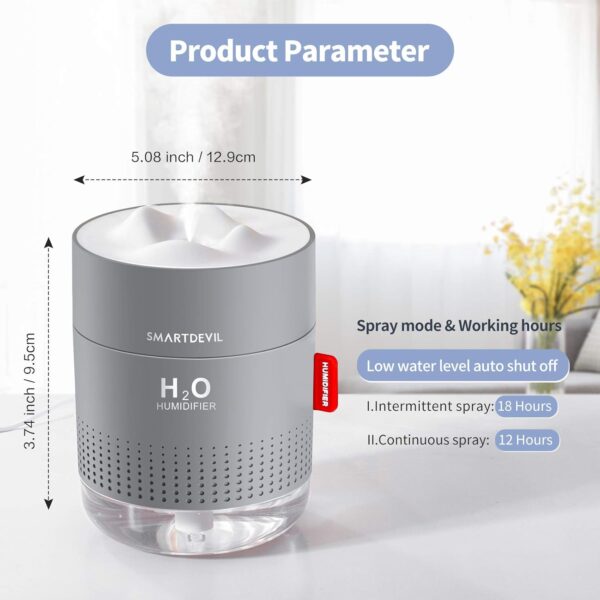 SmartDevil Humidifiers 500ml Cool Mist Humidifier Air Humidifier Whisper Quiet USB Humidifier with Night Light, Waterless Auto Shut-Off, for Home Baby Bedroom, Yoga, Office, Travel - Image 5