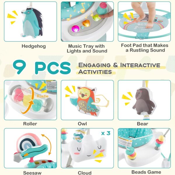 Maxmass Baby Activity Jumperoo, Height Adjustable Toddler Bouncer with 9 Interactive Toys, 360° Rotating Seat, Music, Lights&Sounds, Infant Play Center for 6 Months+, 87x87x94cm (Lake Blue) - Image 2