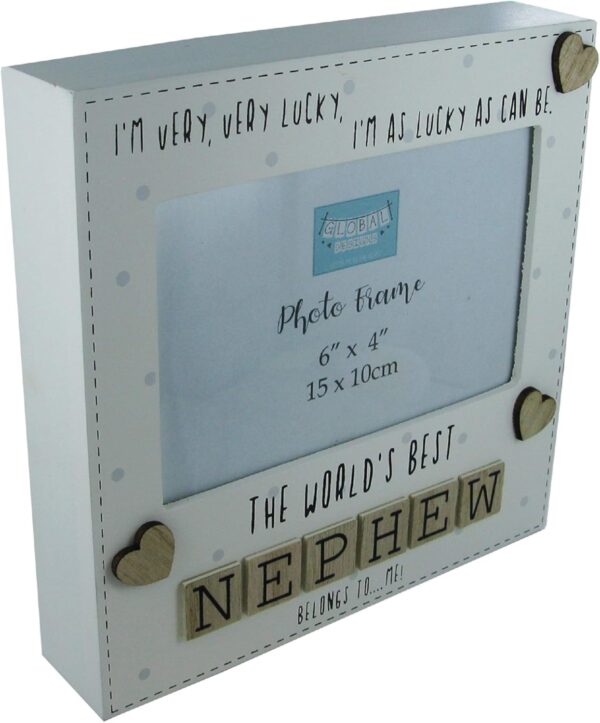 Photo Frame The Worlds Best Nephew Tile Art Nursery Home Decor Wood Cream 6x4" - Image 2