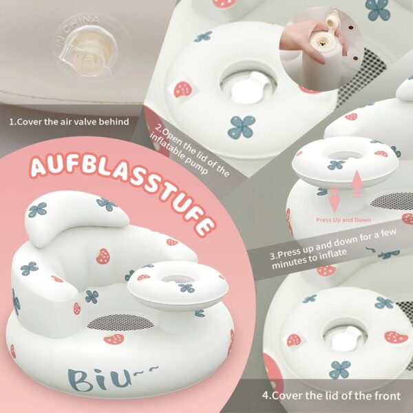 Baby Inflatable Seat for Babies 3 Months & Up, Inflatable Baby Chair with Tray, Toddler Floor Seats for Sitting Up, Baby Seat Built-in Air Pump, Blow Up Baby Chair with Back Support - Image 4