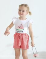 GiHaood Baby Girl Clothes Toddler Summer Outfit Ruffle Sleeve Printed Tops Linen Shorts With Belt And Pocket 2PCS Sets - Image 4