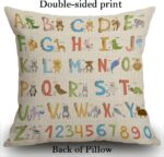 Smooffly Alphabet with Cartoon Animals Cushion Cover Outdoor Furniture Decorative Linen Square Double Sided Printing Pillow Cover for Home Office Sofa Couch Car Garden 45 x 45cm 18 x 18 inches - Image 2