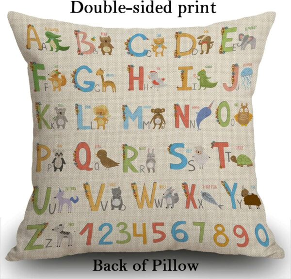 Smooffly Alphabet with Cartoon Animals Cushion Cover Outdoor Furniture Decorative Linen Square Double Sided Printing Pillow Cover for Home Office Sofa Couch Car Garden 45 x 45cm 18 x 18 inches - Image 2