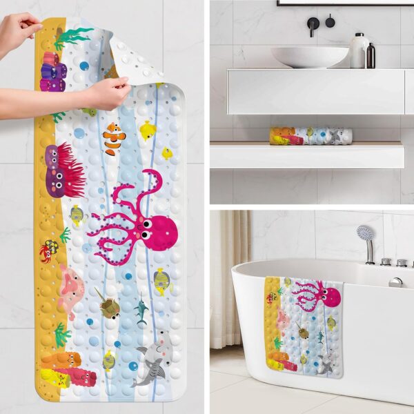 Othway Baby Bath Mat Non Slip 100 x 40 cm, Cartoon Children Bathtub Mat Anti Mold Extra Long Bathroom Shower Mat,Bath Mat for Kids with Suction Cups & Drain Holes - Image 5