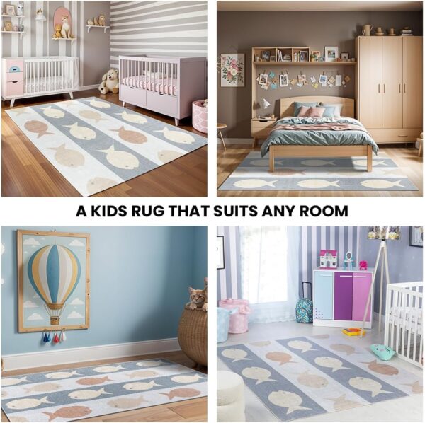 Livabliss Fish Washable Kids Rug - Childrens Rugs for Bedroom 160x213 cm, Machine Washable Animal Rug for Girls and Boys Bedroom, Playroom and Nursery Rugs - Girl, Boy, Baby, Kids Carpet, Cream - Image 5