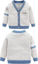 Fnaobai Toddler Baby Boys Cardigan Little Boys V-Neck Cotton Sweater Kids Long Sleeve Jacket Knit Button Up for Fall Winter - Image 2
