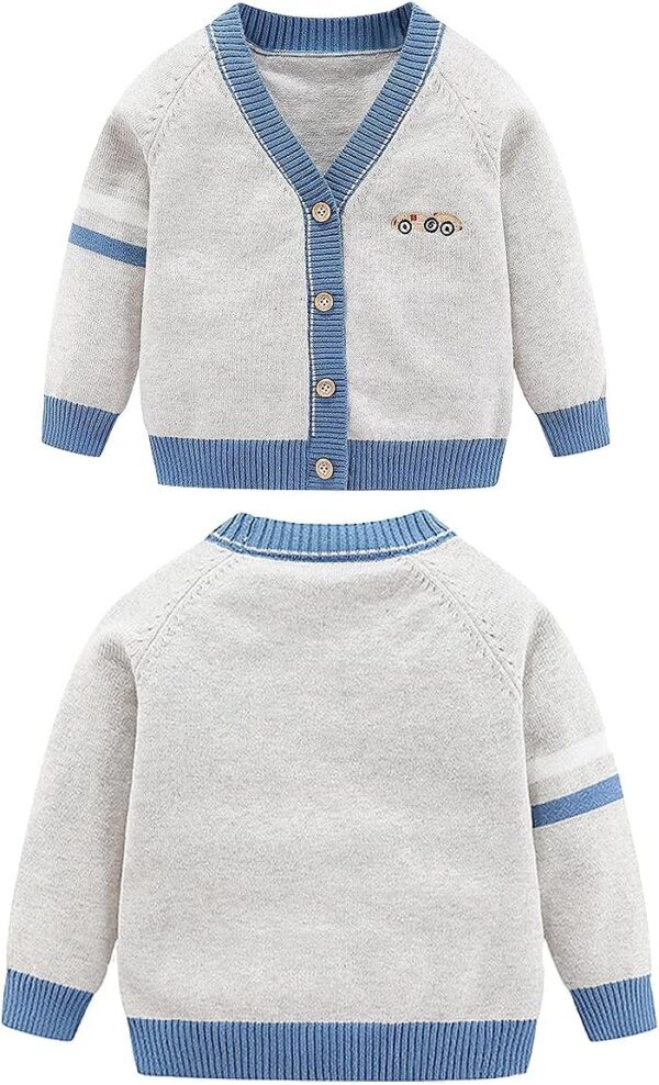 Fnaobai Toddler Baby Boys Cardigan Little Boys V-Neck Cotton Sweater Kids Long Sleeve Jacket Knit Button Up for Fall Winter - Image 2