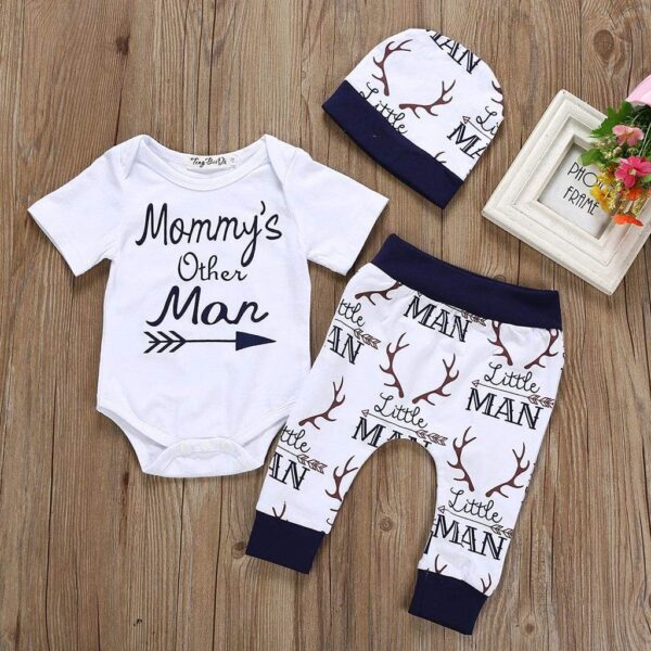 Baby Boys Girls Pajamas Sets Toddler Kids Short Sleeve Romper Tops Shirt Jumpsuit +Bloomers Pants +Hat Summer 3Pcs Outfits Clothes Set Newborn Summer Sleepwear Nightwear for 0-18 Months - Image 2