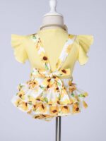 inlzdz Newborn Baby Girls Summer Shorts Sets Ruffle Sleeve Shirt Top + Floral Suspender Shorts Bloomers + Headband Outfit - Image 4