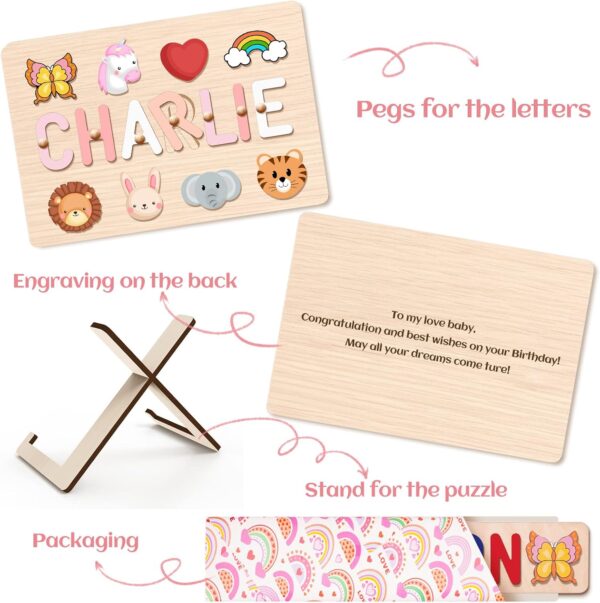 Personalised Name Puzzle-Wooden Puzzles for 1 Year Old-Baby Girl Toys with Animal Elements and Stand-1st Birthday Gifts (For Girls) - Image 6