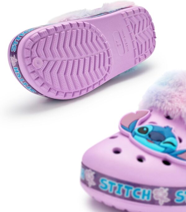 Disney Lilo & Stitch Girls Clogs | Kids Rubber Slip-Ons with Stitch Character Charm in Purple | Childrens Fur Lined Sandal Slides with Heel Strap & Flower Print | Animation Movie Merchandise Gift - Image 5