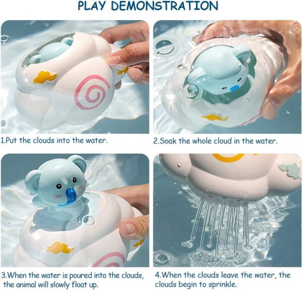 Cloud Bath Toy,White Cloud Rain Toys Bathtub and Swimming Pool Bath Time Toys Gift for Toddlers-Bear - Image 4