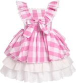 FYMNSI Baby Girls Toddler Kids Retro Pink Gingham Dress with Hair Bows 2pcs Set for Party Pageant Birthday Special Occasion - Image 2