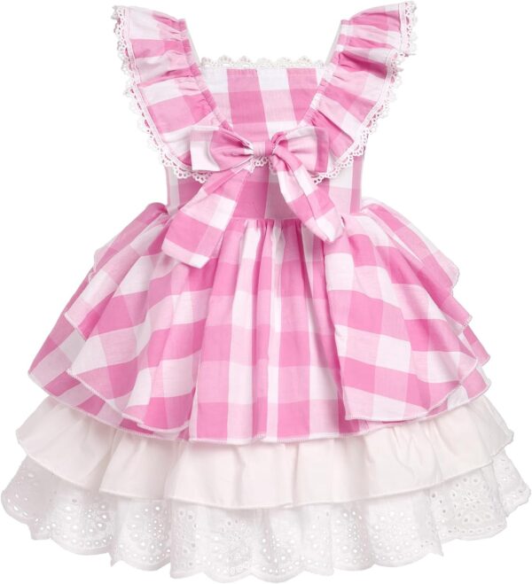FYMNSI Baby Girls Toddler Kids Retro Pink Gingham Dress with Hair Bows 2pcs Set for Party Pageant Birthday Special Occasion - Image 2