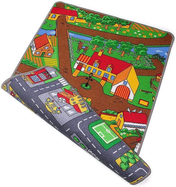 The Rug House Kids Reversible Double Sided Town City Roads Car Playmat Childrens Play Village Farm Mats 80cm x 150cm - Image 3