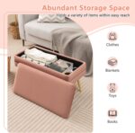 COSTWAY Storage Ottoman with Removable Top, Velvet Upholstered Storage Bench with Compartment & Gold Metal Legs, Modern Rectangular Footstool for Bedroom Living Room (Pink) - Image 4