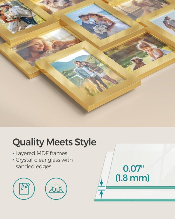 SONGMICS Collage Picture Frames, 12 Frames for 4x6 Photos, Collage Photo Frames for Wall, Multi Frames, Wall Decor, Pale Gold RPF026A01 - Image 3