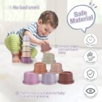 Norkbeng Baby Stacking Cups for 6 12 18 Months, 8 Pieces Rainbow Stacker Tower Bath Toy Sand Toy Rabbit Nesting Cups, Montessori Stacking Game Educational Gift for 1 2 3 Years Old Boys Girls - Image 5