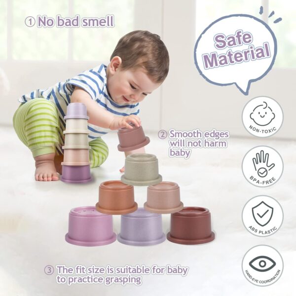 Norkbeng Baby Stacking Cups for 6 12 18 Months, 8 Pieces Rainbow Stacker Tower Bath Toy Sand Toy Rabbit Nesting Cups, Montessori Stacking Game Educational Gift for 1 2 3 Years Old Boys Girls - Image 5