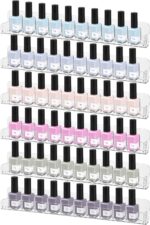 Hedume 6 Pack Nail Polish Rack Wall Mounted Shelf with Removable Anti-slip End Inserts, Nail Polish Wall Rack Shelves, Clear Acrylic Nail Polish Organizer Display for 70-90 Bottles