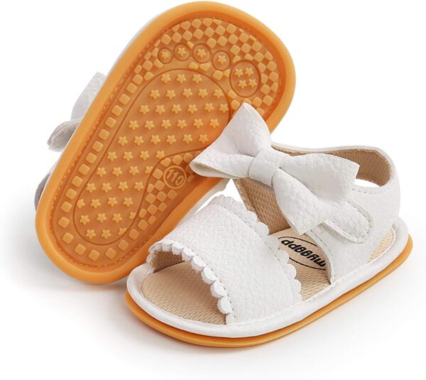 LUCKME Baby Girls Leather Sandals with Bowknot Open Toe Flat Sandals Summer Beach Sandals Velcro First Walkers Shoes for Infant Toddler Girls 3-18 Months - Image 4