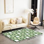 Happy Halloween Kids Area Rug Cartoon White Ghosts Decor Indoor Floor Mat for Boys Girls Teens Retro Green Daisy Patchwork Plaid Non Slip Rug for Living Room Chairs 3'x5' - Image 2