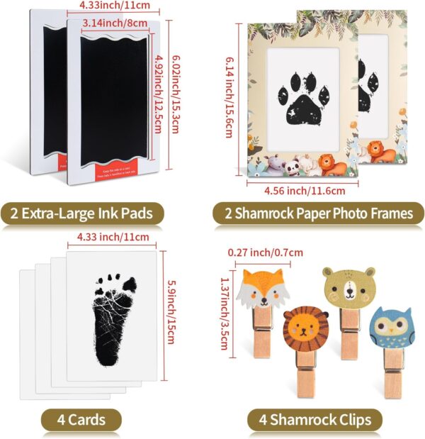 Nabance Baby Hand and Footprint Kit Inkless Hand Print & Footprint Kit with 2 Jungle Animals Pattern Photo Frame 2 Large Ink Pad 4 Cute Clips 4 Imprint Cards Mess Free Ink Pad Family Keepsake - Image 3