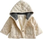 De feuilles Newborn Baby Boys Girls Quilted Hooded Coat Jacket Winter Warm Fleece Lining Button Down Outwear with Polka Dot Print